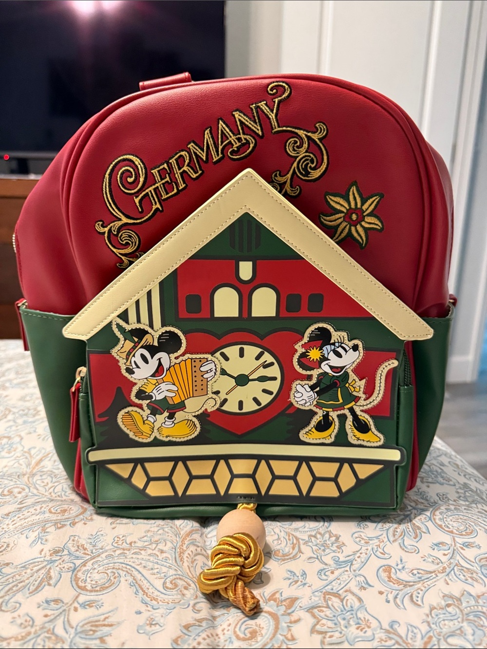 Germany Cuckoo Clock Mickey & Minnie Mini Backpack - Red Green Cream